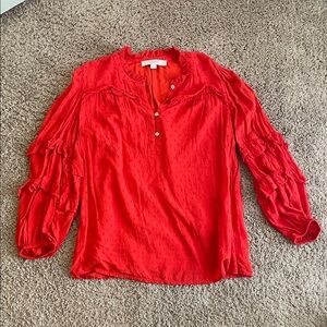 LOFT Vibrant Red Blouse with Button Detail